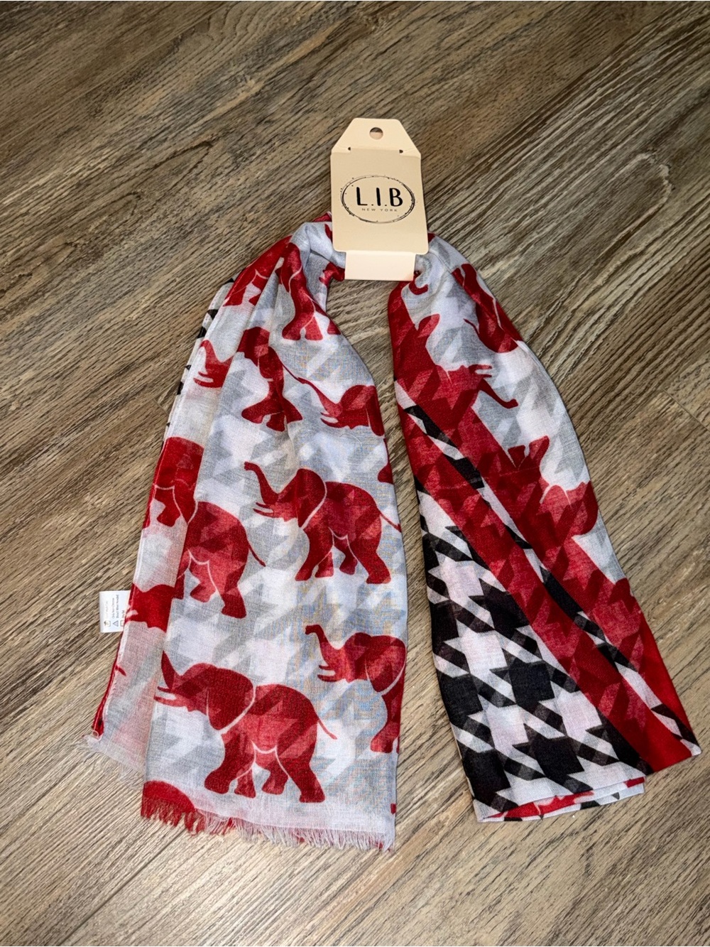 Women’s Red Elephant and Houndstooth Print Gameday Scarf-Alabama  ❤️🐘 NWT